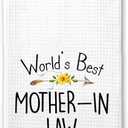 3 x World's Best Mother-in-Law Kitchen Towel, Floral Sunflower Kitchen Towel, Best Mother-in-Law Ever, Gift Mothers Day Birthday Christmas Thanksgiving for Mother-in-Law