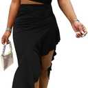 BEAGIMEG Women's Sexy Bodycon One Shoulder Ruffle Assymetrical Cut Out Club Party Cocktail Maxi Dress (Black), S