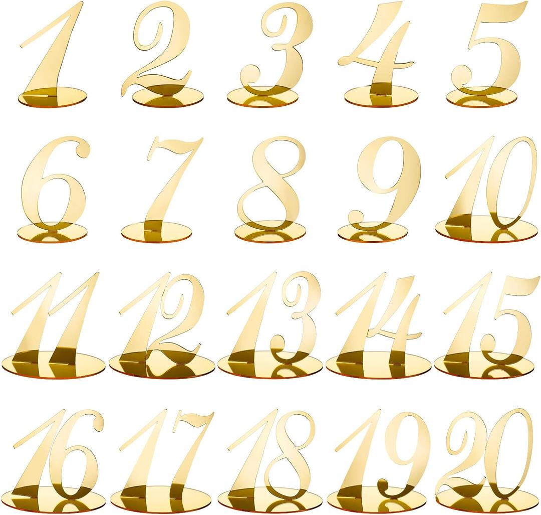 Blulu Table Numbers Wedding Acrylic Table Numbers for Wedding Reception Stands with Holder Base Elegant Mirror for Party Event Catering(Gold)