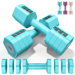 EAST MOUNT Adjustable Weight Dumbbells Set of 2, 8 in 1 Hand Weights for Women 2lb/3lb/4lb/5lb/6lb Dumbbell Weights Set 12 lbs/Pair Hand Weights for Home Office Gym Workout (Light Blue)
