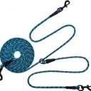 BTINESFUL 12FT 20FT 30FT 50FT Reflective Dog Tie Out for 2 Dogs, No Tangle 50ft by 1/3 Inch Nylon Rope Long Tether for Two Dogs, Dog Trolley Runner for Yard Outdoor Camping (Blue)
