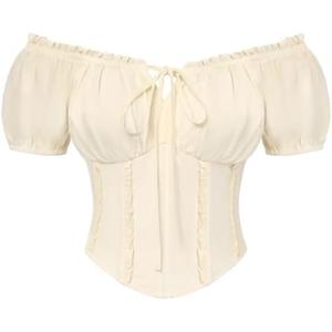 Scarlet Darkness Renaissance Shirt Women Short Sleeve Corset Tops Peasant Blouses, M