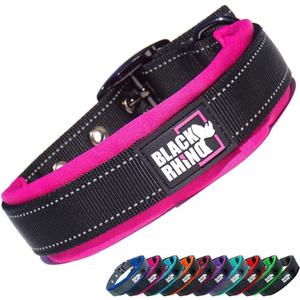 Black Rhino Dog Collars for Medium Dogs - Adjustable Reflective Heavy Duty Dog Collar with Ultra-Soft Neoprene Padding - Weatherproof, Durable, and Comfortable - Ideal for Active Dogs - Pink and Black