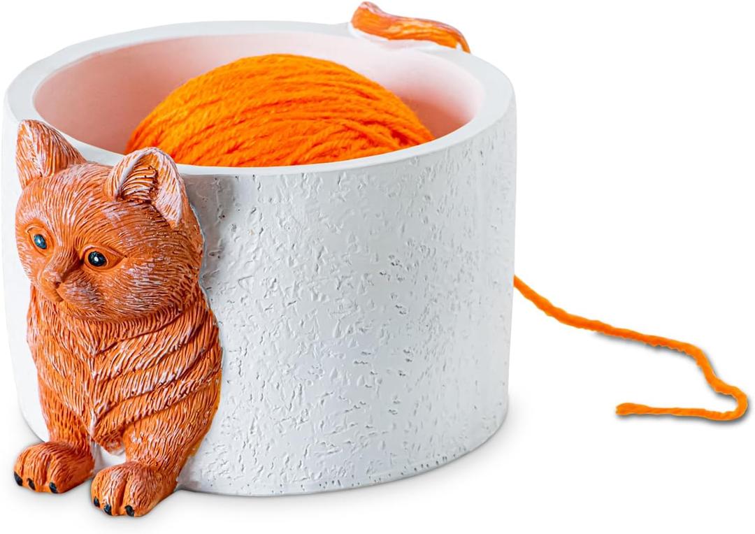 Funny Cat Resin Yarn Bowl for Crochet & Knitting with Yarn Guide | Funny cat yarn bowl keeps yarn neatly contained and smoothly feeding while adding playful charm to every crochet project.