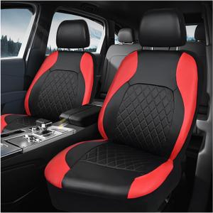 Leather Car Seat Covers, Luxury Breathable Front Seat Cushion with Headrest Cover, All Season Waterproof Front Seats Protectors for Most Cars Trucks SUVs, Car Accessories (Red)