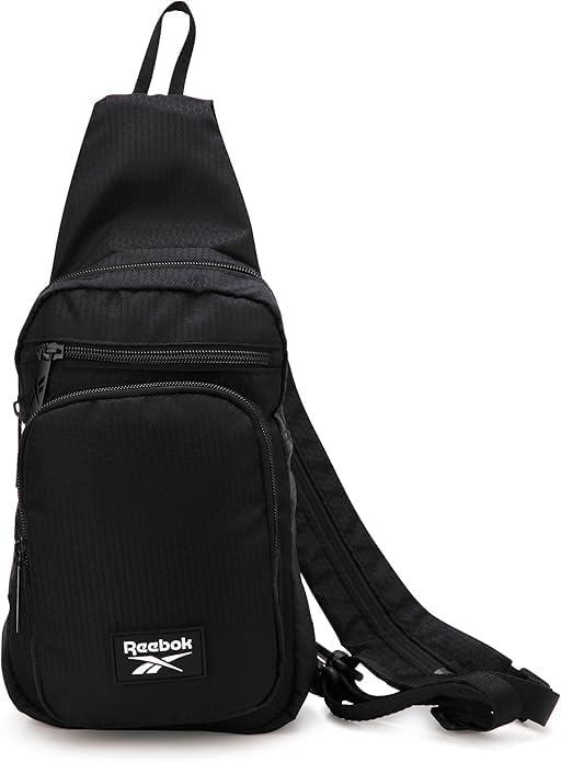 Reebok Unisex Crossbody Sling Bags Compact Convertible Strap Cross Body Bag Travel Sling Bag - Gym & Travel Essential, Cosmos Black With White Logo 