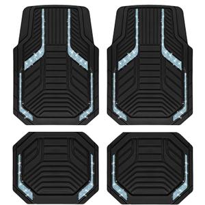PIC AUTO Car Floor Mats, Light Blue Sparkly Crystal Bling Glitter Car Mats Set, Front and Rear Heavy Duty Rubber Car Mats with Anti-Slip Backing, All Weather, Trim-to-Fit for SUVs, Trucks, Sedan, Vans