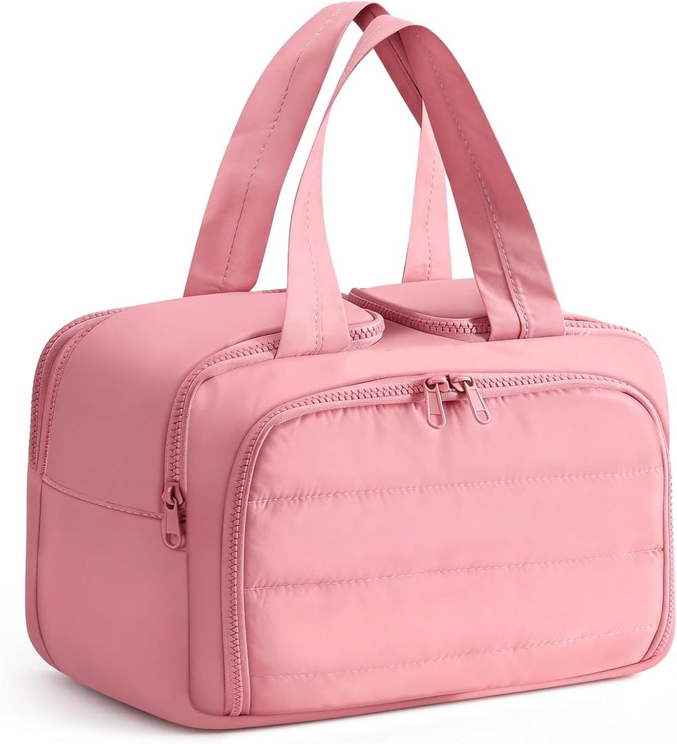 Travel Toiletry Bag Duffel - Water Resistant, Wide-open Large Lightweight Makeup Bag for Women with Handle & Wet Pocket, Puffy Organizer for Toiletries