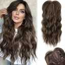 LEEONS 20-Inch Hair Topper for Women - Chestnut Brown Wavy Curl Clip-In Hair Piece With Fringe Bang for Thinning Hair - Synthetic Wiglet