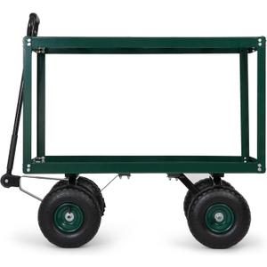 Backyard Expressions 2 Tier Garden Cart, 600 lb Total Capacity, Outdoor Utility Cart with Wheels, Steel Mesh Shelves, Pneumatic Tires, Pull Handle Rolling Wagon for Yard & Lawn