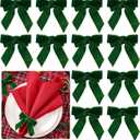 APTWOW Christmas Napkin Rings Set of 12 - Green Bow Velvet Napkin Holders, Chic Xmas Holiday Napkin Rings for Birthday Party, Anniversary Dinner, and Wedding Table Decorations
