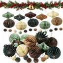 TecUnite 50 Pcs Christmas Paper Honeycomb Ornaments for Tree Vintage 3D Mini Glitter Edge Paper Christmas Ornament Honeycomb Tree Hanging Neutral Boho Holiday Xmas Party Decoration(Neutral)