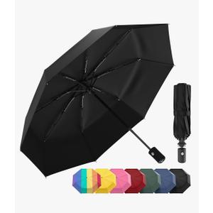 Rain-Mate Windproof Compact Umbrellas for Rain - Strong Reinforced Fiberglass Rib Design & Auto Open & Close - Portable Folding Travel Umbrella - Lightweight & Packable for Women & Men, Easy Collapse Black 2 Pack