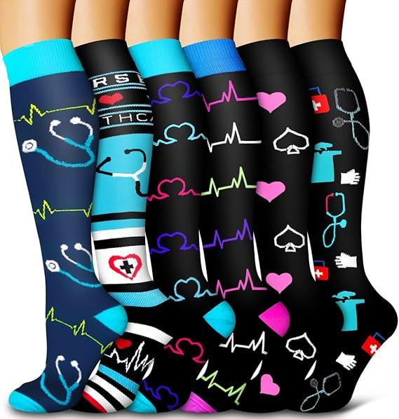 6 Pack Copper Compression Socks for Women and Men Circulation-Best Support for Medical, Running,Nursing,Athletic
 S/M