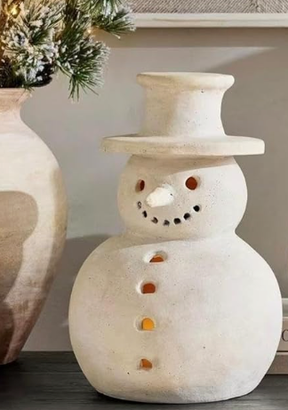 Christmas Decorations  Handmade Terracotta Snowman Figurines  1 Pack White Clay Winter Decor Holiday Rustic Unique Decor for Home Table Room Farmhouse Indoor Outdoor