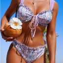 SweatyRocks Women's 2 Piece Swimsuits Frill Trim Tie Front Bathing Suit Wide Straps Floral Bikini Sets (Purple, L)