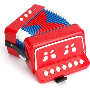 Tosnail Small Accordion, 10 Keys Buttons Control Musical Instruments for Beginners Learning, Red