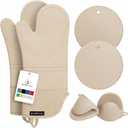 Rorecay Oven Mitts and Pot Holders Sets 6pcs, Extra Long Kitchen Silicone Oven Gloves High Heat Resistant 500 Degrees Non-Slip Potholders Hot Pads for Baking Cooking, Milkshake