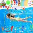 EULRGAUS Pool Toys, 34PCS Swim Thru Rings Pool Games, Diving Toys with Diving Rings, Underwater Treasures, Diving Gems, Water Toys with Splash Balls, Water Frisbee, Swim Toys for Kids, Boys and Girls
