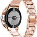 Women Bands with Case Compatible with Google Pixel Watch 4/3 45mm 41mm Watch2 Watch1, Metal bling Luxurious Dressy Replacement Wristbands, Silver Black Rose Gold