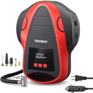 Tire Inflator Portable Air Compressor, Air Pump DC/AC for Car Tires 12V DC and Other Inflatables at Home 110V AC, Digital Electric Tire Pump with Pressure Gauge (Red)