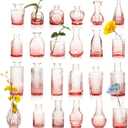UMEIED 24 Pack Glass Bud Vases in Bulk for Centerpieces, Clear Vintage Decorative Small Vases for Flowers, Wedding Rustic Home Table Decor (Pink)