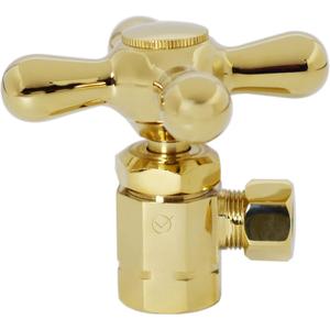 Westbrass Cross Handle Angle Stop Shut Off Valve, 1/2" IPS Inlet with 3/8" Compression Outlet, Polished Brass, D103X-03