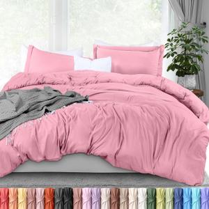 Utopia Bedding Duvet Cover Queen Size - 3 Piece with Zipper Closure - 1 Comforter Cover 90X90 Inches & 2 Pillow Shams 20X26 Inches (Pink) Comforter Not Included