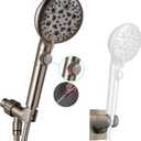 Brushed Nickel Shower Heads Handheld with On Off Switch,8-Mode High Pressure Shower Wand with 79In Stainless Steel Hose&Bracket PLUS Low-Reach Adhesive Wall Mount Holder for Kids&Elderly