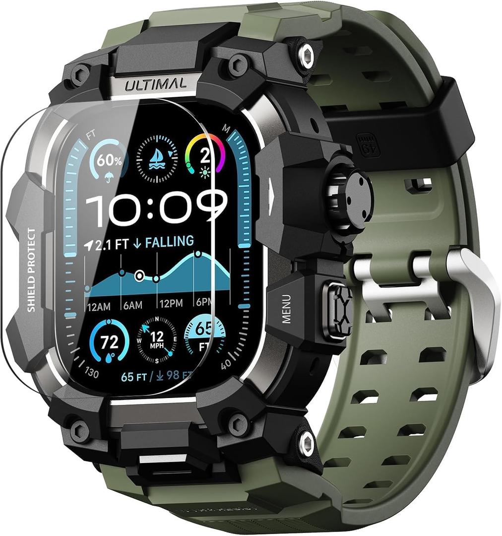 ULTIMAL Rugged Case with Band for Apple Watch 49mm,Compatible with Apple Watch Ultra 3/2/1, Military Grade Shockproof Bumper Cover for iWatch Tactical Band Men (Army Green, 49mm)