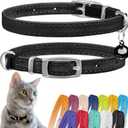 CollarDirect Leather Cat Collar, Kitten Collar with Removable Bell Black Blue Red Orange Lime Green (8-11 Inch, Black)