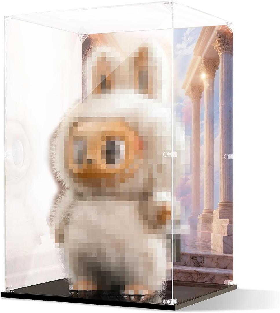 Transparent Dust-Proof Protective Cover with Painted Backdrops for LABUBU & ZIMOMO Dolls, Angel in Clouds & Various Medium to Large-Sized Figurines - Display Case & Showcase Shield