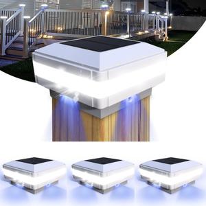 Solar Post Cap Lights 160Lumen, 4x4 Fence Post Caps Solar Lights Fits 4x4 5x5 6x6 Wooden Post Caps, Deck Post Lights Outdoor Waterproof for Yard, Patio, Front Porch, Garden, Pathway Lighting(4 Pack) (White)