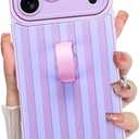 KANGHAR Compatible with iPhone 17 Pro Case 2025, Silicone Stripes Cute Pattern, Wristband Kickstand Camera Protection Soft Slim Cover for Girls Women -Purple