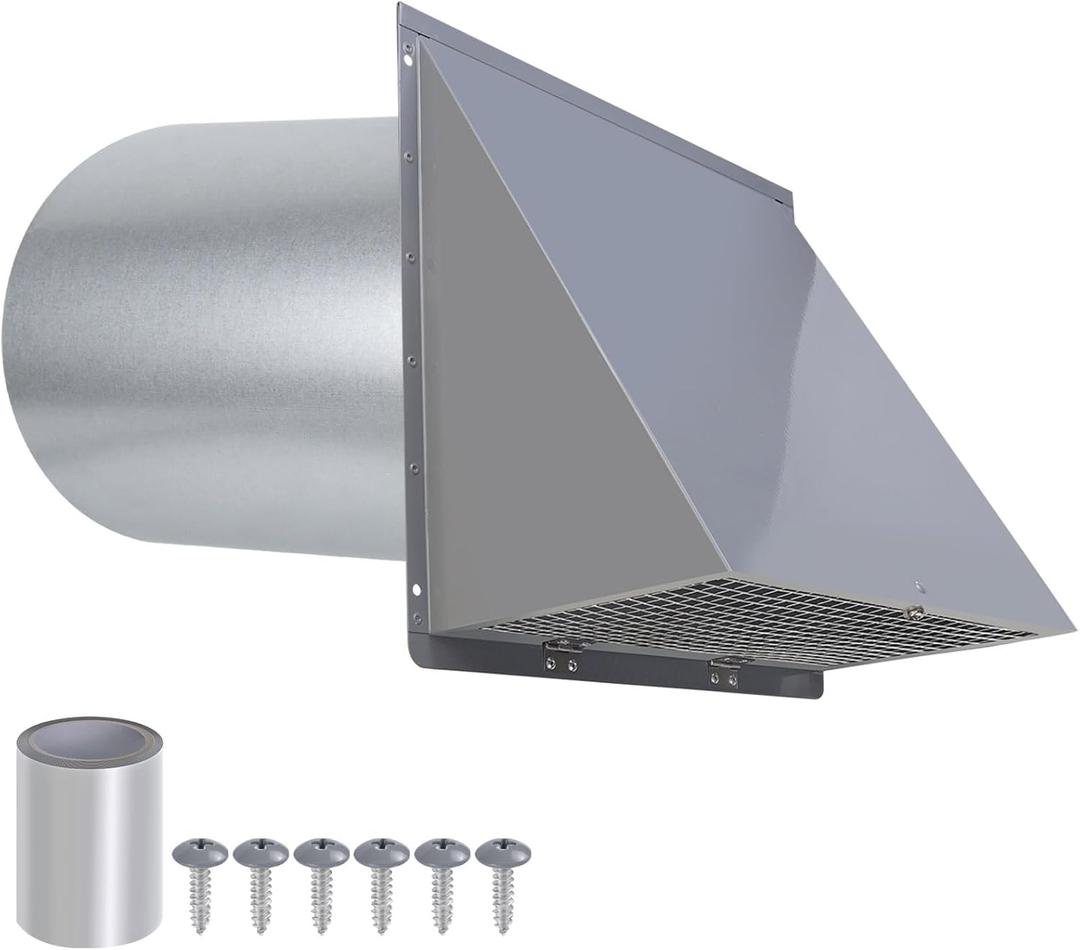 6 Inch Hooded Wall Vent with Screen and Damper,6 Inch Exhaust Vent Cover Cap for Outdoor Kitchen Range Hood Dryer Ventilation,Outside Wall Mount Extractor for House Air Exhaust, Galvanized Steel,Gray