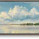 Framed Blue Landscape Canvas Wall Art, Sky Cloud Artwork for Walls, Horizontal Nature Scenery Painting Prints for Living Room, Bedroom, Home Office Wall Decor 16x48 Inch