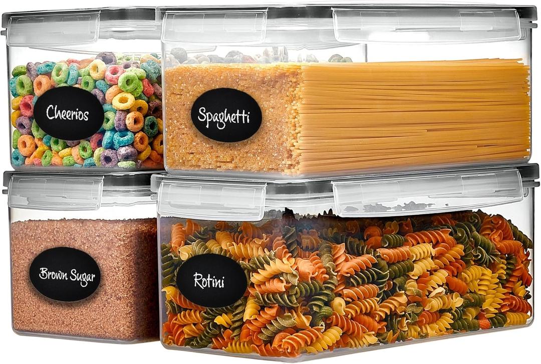 Airtight Food Storage Containers Set of 4 - Pasta storage Containers for Pantry Organization and Storage, BPA Free Spaghetti Container, Air Tight House Kitchen Storage Containers With Lids (01 - 3.2 Quarts (Set of 4))