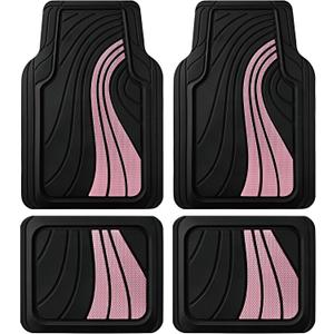 Road Comforts Car Floor Mats Full Set Front & Rear Car Floor Mats with Aluminum Design, Anti-Slip Backing, All-Weather Protection, Trim-to-Fit Car Mats for Most Sedans, SUVs & Vans - Pink