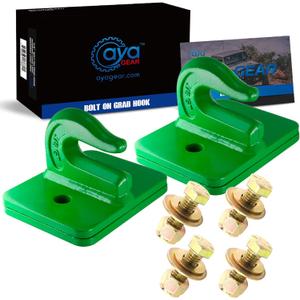 2 Pack 3/8-in Bolt On Grab Hook Mount with Backer Plate Grab Hook Grade 70 Forged Steel Tow Hook Work Well for Loader, Tractor Bucket, RV, UTV,Truck (Green)