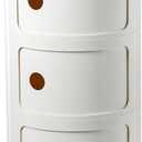 3 Drawers Round Nightstand with Storage, White Side Table Plastic Round Nightstand 3 Tier Small Drawers for Bathroom, Bedroom