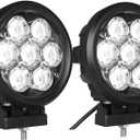 Lightronic 6 Inches Round Offroad LED Headlights, 6000K Cool-White Spot Beam, Rugged Aluminum Thin-Size Housing, Plug & Use DT Connector, 12V/24V DC, 2-Pack