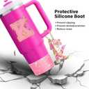 2 x 7PCS Stanley Cup Accessories Set - Pink Tumbler Initials Decorations for 30oz 40oz, Includes Bow Straw Topper, Handle Charm, Letter Sticker, Silicone Boot, Spill Proof Stopper (Letter A-Z)