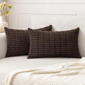 MIULEE Pack of 2 Corduroy Decorative Lumbar Throw Pillow Covers 20x12 Inch Soft Boho Striped Pillow Covers Modern Farmhouse Home Decor for Sofa Living Room Couch Bed Dark Brown