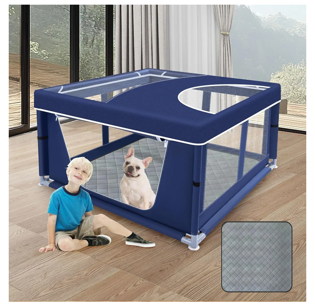 XVISHX 42x42 Inches Puppy Playpen with Cover&Dog Pads, Dog Playpen for Puppies or Small Dogs, Pet Playpen for Indoor & Outdoor, Sturdy Safety Dog Pen with Thickened Fabric