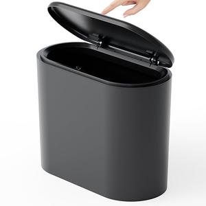 3.17 Gallon Thin Small Black Bathroom Trash Can with Lid,12L Small Pet/Dog Proof Slim Trashcan and Skinny Covered Trash Can,Plastic Covered Wastebasket,Garbage Can for Kitchen,Office,RV,Bedroom