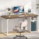 EXCEFUR Modern Computer Desk for Home Office, PC Gaming Desk with Reversible Storage Shelves, Study Writing Table Workstations for Living Room, 53 Inch, Rustic Oak and White