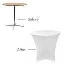 Your Chair Covers - 30 x 30 inch Cocktail Round Stretch Spandex Table Cover - White, Fitted Elastic Tablecloth for Round Tables