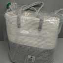 JMvicyroam 115L Extra Large Blanket Basket for Living Room - Woven Cotton Rope Laundry Hamper with Reinforced Handles - Storage Bin for Pillows, Comforters & Toys - Machine Washable, White&Grey