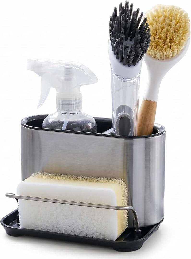 Stainless Steel Sink Caddy Sponge Holder Organizer Tidy Drains Water Dish Brush Holder for Kitchen Counter