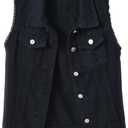 Women's Casual Denim Waistcoat Slim Fit Frayed Sleeveless Jacket Ripped Tops with Pockets (Black, XS)
